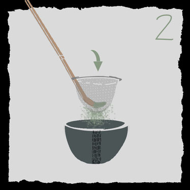 Zubehoer fuer die traditionelle Zubereitung von Matcha-Tee, pulver sieben